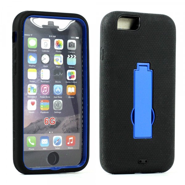 Wholesale Apple iPhone 6 4.7 Armor Hybrid Case w Screen and Stand (Black Blue)